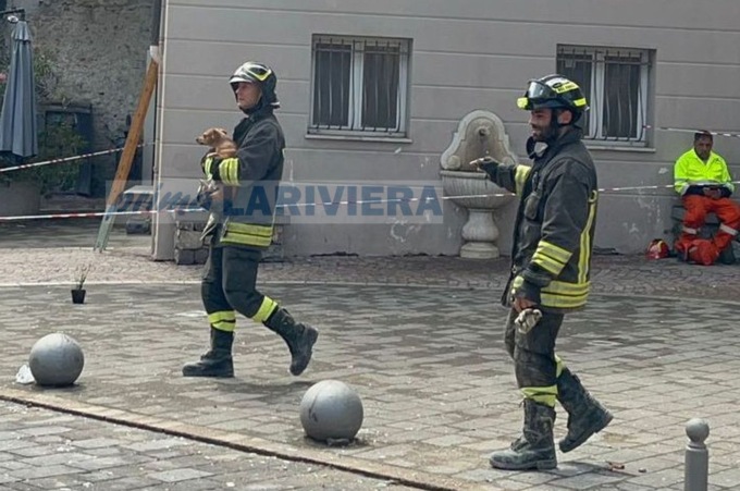 Vigili del fuoco salvano cagnolino dalle macerie della palazzina esplosa a Soldano