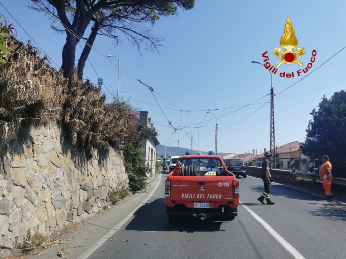 Camion aggancia linee filobus. Aurelia a senso alternato
