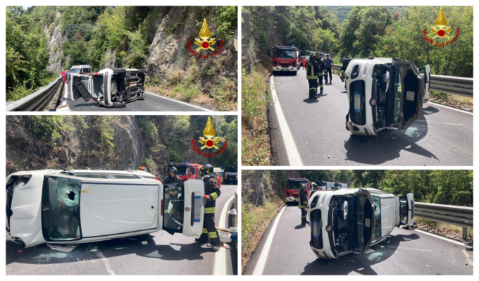 Auto si ribalta in Valle Argentina, ferito il conducente. Foto