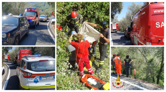 Motociclista precipita nella scarpata sulla statale 28