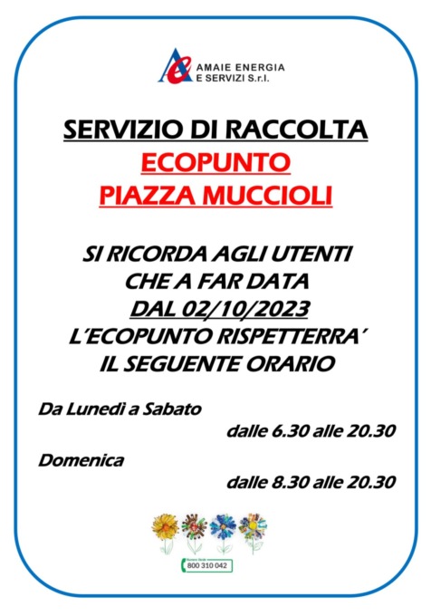 Ecopunto in piazza Muccioli cambia orario