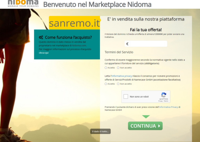 In vendita il dominio Sanremo.it offerta minima 120mila euro