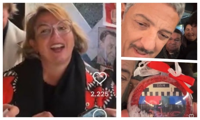 La “bombonierista” di Piazza Dante a Imperia questa mattina con Fiorello