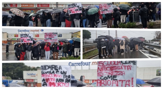 “Scuola come necessità, sicurezza come priorità” gli studenti bloccano la bretella a Bussana