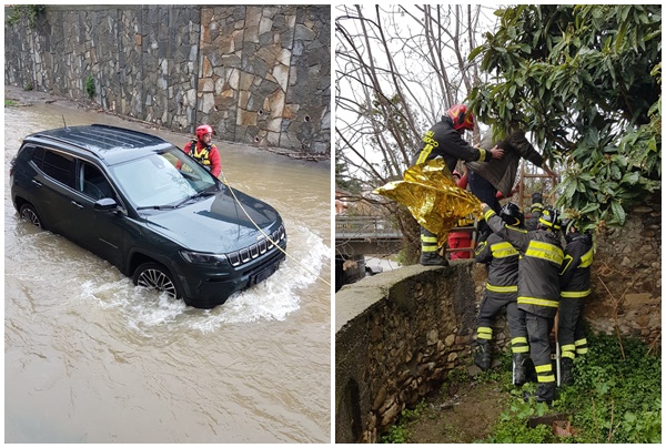 Finisce con l’auto nel torrente salvato dai Vigili del fuoco in mezzo al guado