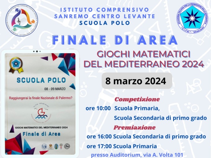 L’Istituto Comprensivo “Sanremo Centro Levante” sede della finale di area dei Giochi Matematici del Mediterraneo