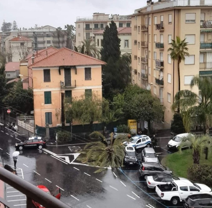 Crolla una palma in piazza del mercato a Bordighera