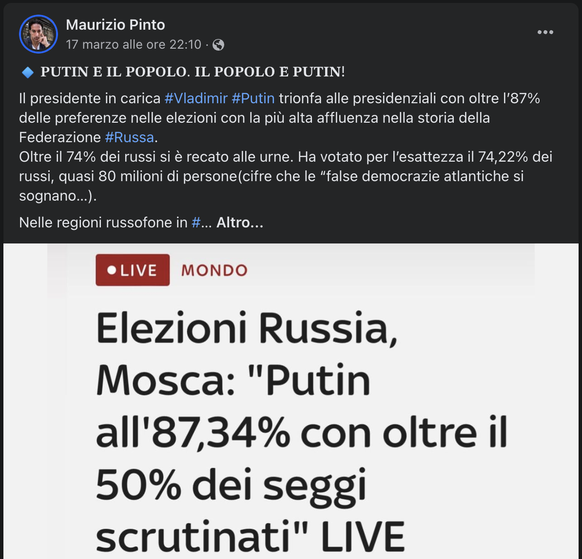 Post Maurizio Pinto Sanremo Putin Imprese Italiane