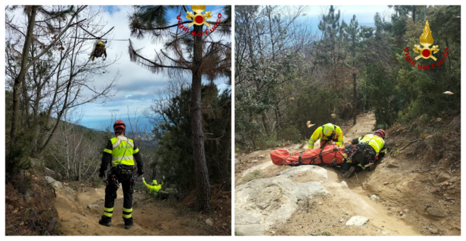 Mobilitazione di soccorsi per un biker ferito in un sentiero sopra Sanremo