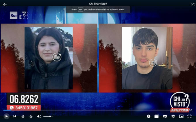 La fuga d’amore di due adolescenti: su “Chi l’ha visto?” il caso di Emilja e Federico