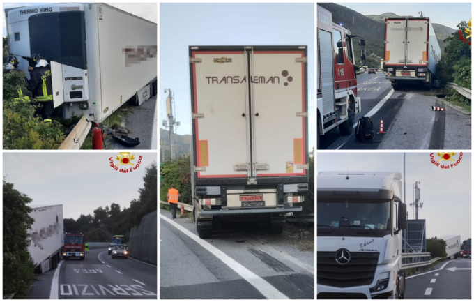 Tir che trasporta arance perde il rimorchio sull’A10
