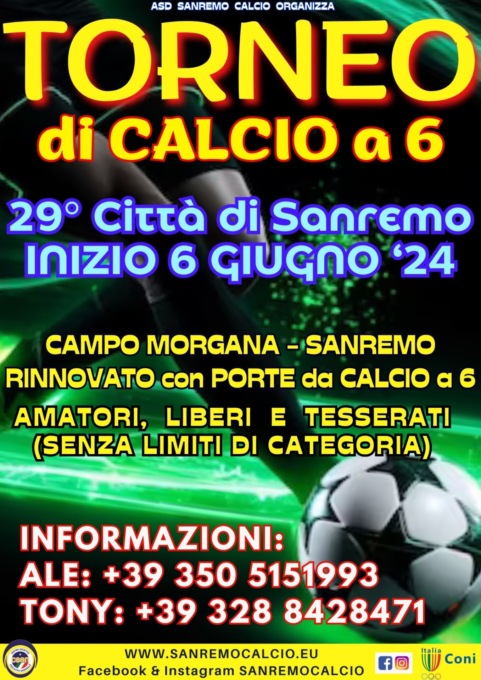 Calcio, al Morgana torna il Torneo Città di Sanremo
