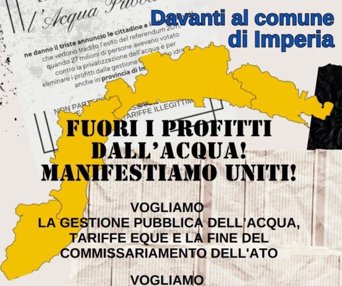 Acqua pubblica: nuovo presidio del Cimap davanti al Comune di Imperia