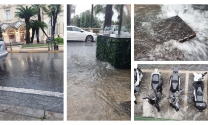 Sanremo sorpresa da temporale e grandine: strade allagate e tombini traboccanti