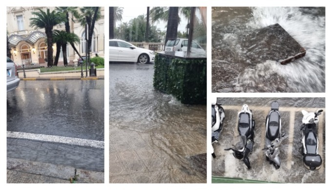 Sanremo sorpresa da temporale e grandine: strade allagate e tombini traboccanti