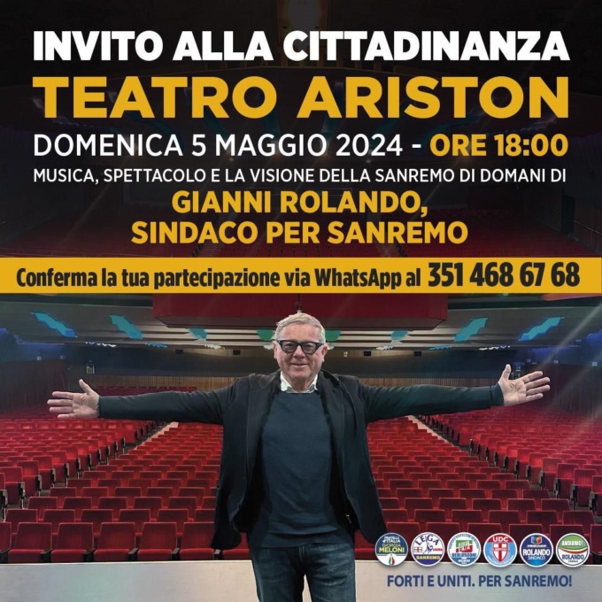 Oggi all’Ariston la convention di Gianni Rolando