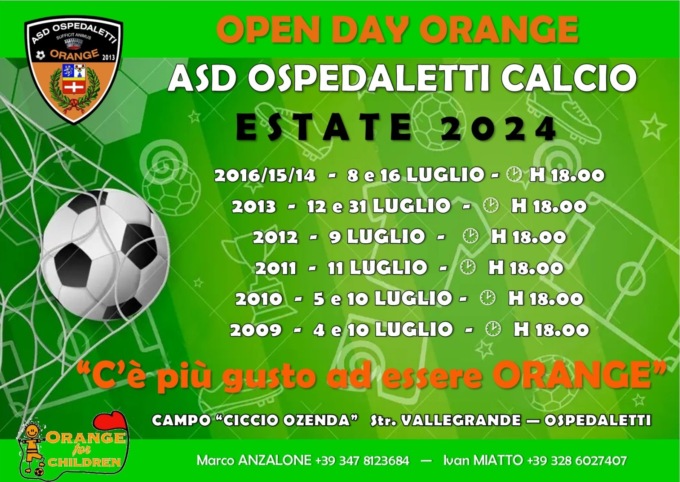 Calcio: a luglio l’open day dell’Ospedaletti
