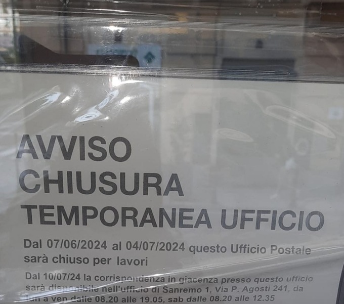 Poste centrali chiuse per un mese