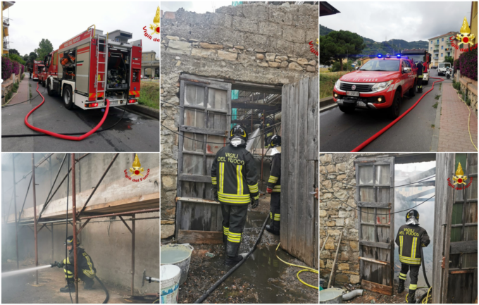 Incendio nel deposito di un cantiere edile di Imperia