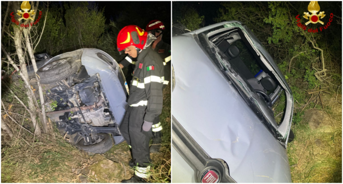 Precipita con l’auto nel dirupo, salvato dalla vegetazione