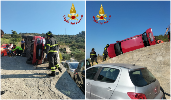 Auto si ribalta su un fianco a Pompeiana, un ferito