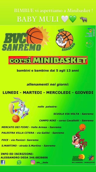 Al via i corsi di Minibasket e Basket a Sanremo