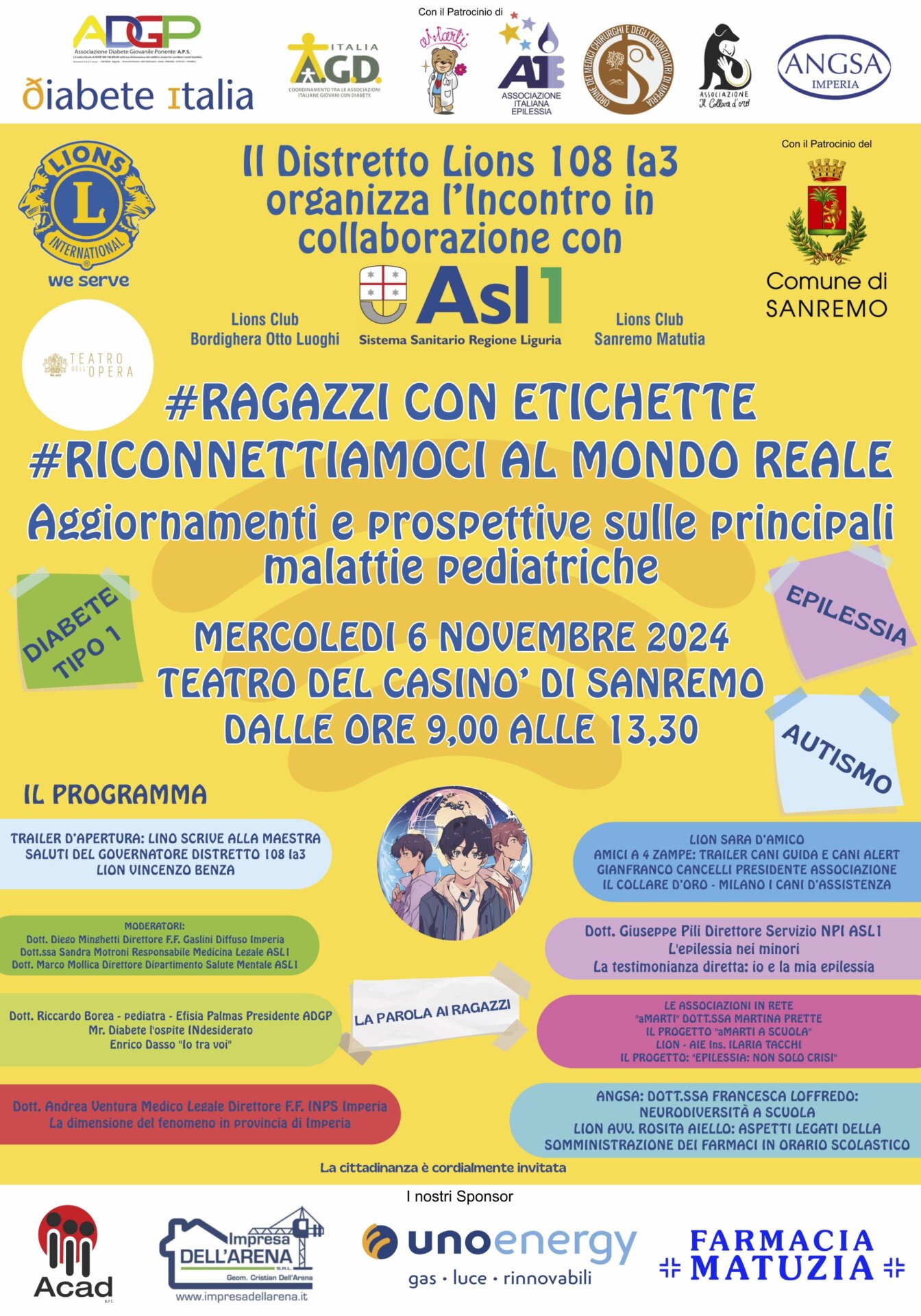 Locandina convegno malattie pediatrice Lions Asl 1 Casino Sanremo 6 novembre 2024