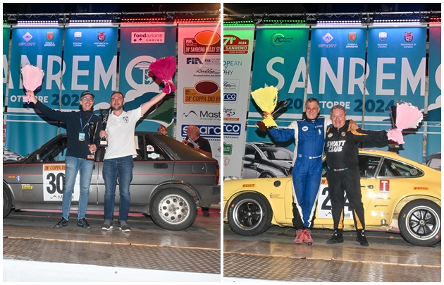 I vincitori della Coppa dei Fiori e i ringraziamenti del patron del Rallye Sanremo Sergio Maiga