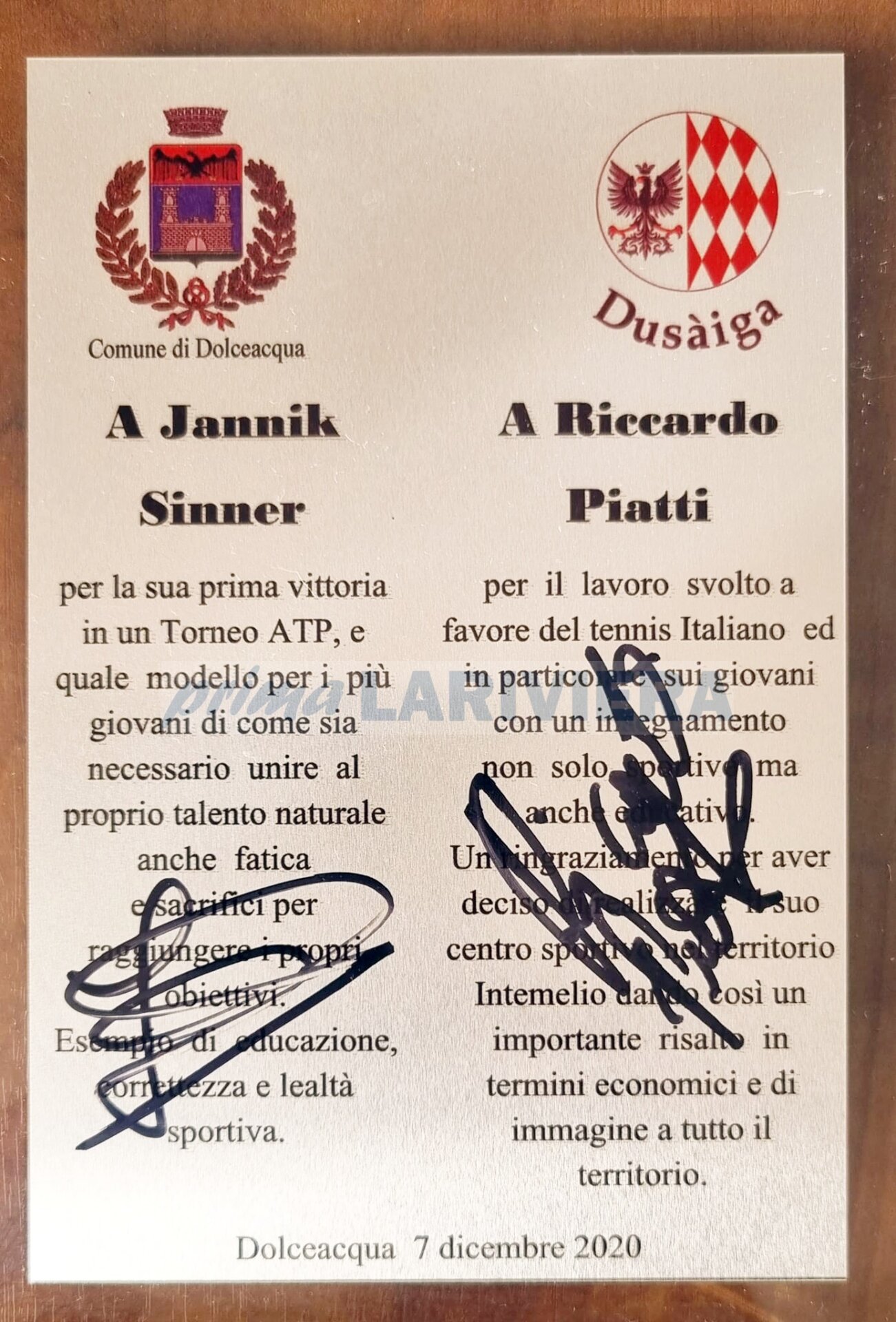 jannik sinner Comune di Dolceacqua targa