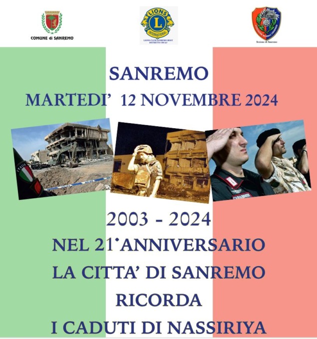 Martedì 12 novembre Sanremo ricorda i caduti di Nassiriya