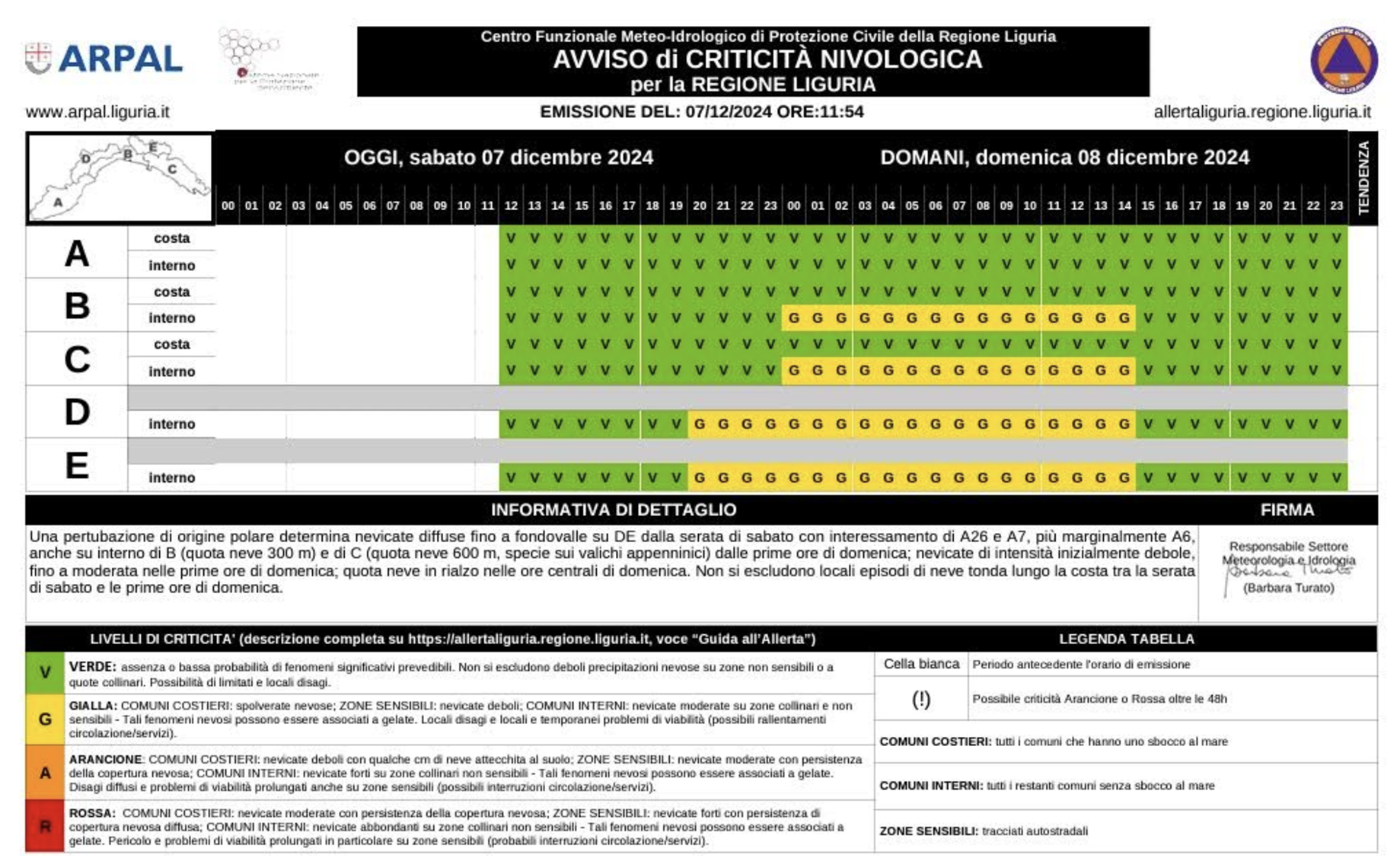 Allerta neve Liguria 7 dicembre 2024 Arpal