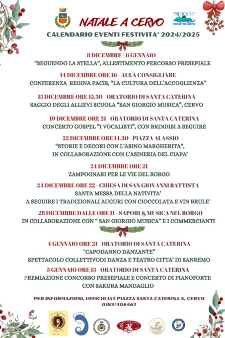 A Cervo gli eventi delle festività natalizie, tra arte, musica, tradizione e appuntamenti per tutte le età