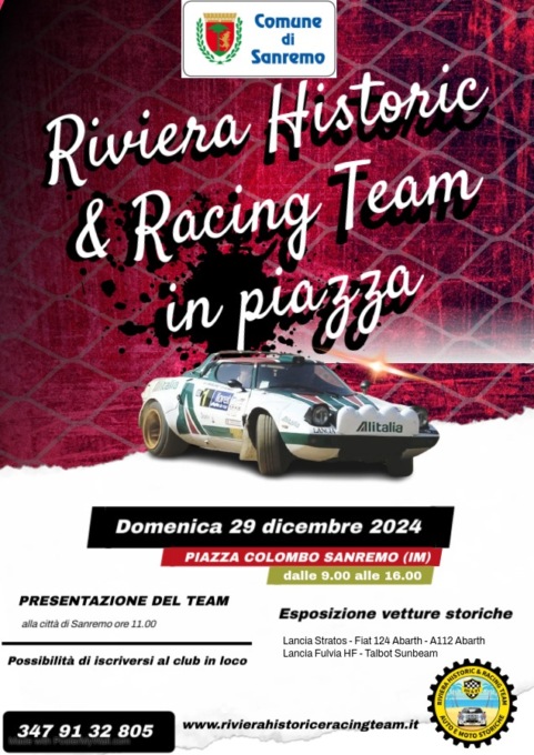 Auto storiche in piazza Colombo con il Riviera Historic & Racing Team