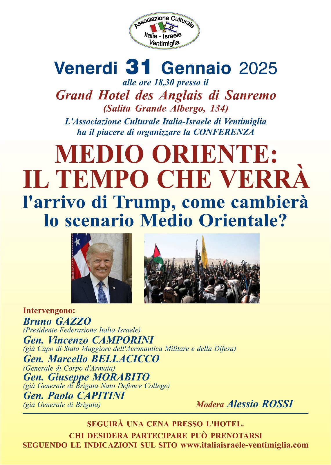 Locandina Italia Israele Trump conferenza generali Des Anglais Sanremo