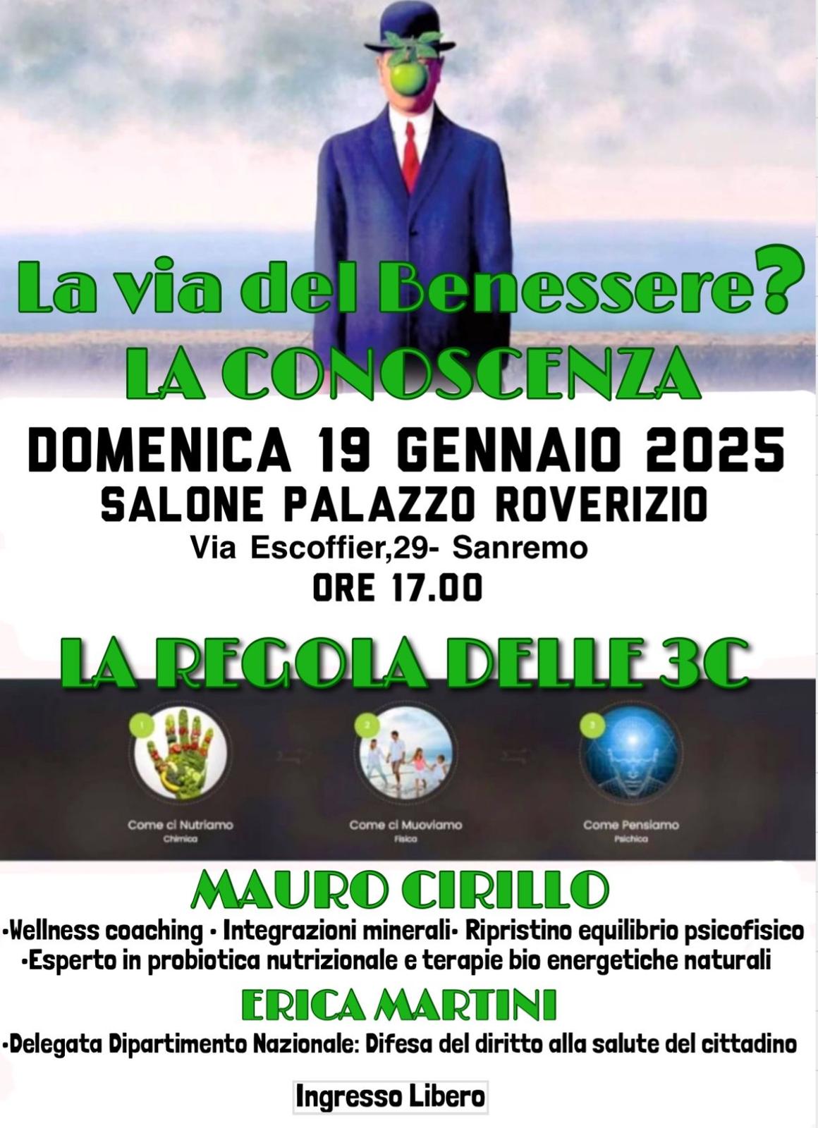 locandina conferenza sanremo vie del benessere 19 gennaio