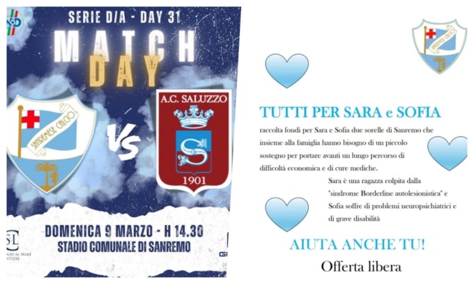 La Sanremese oggi in campo contro il Saluzzo anche per aiutare Sara e Sofia