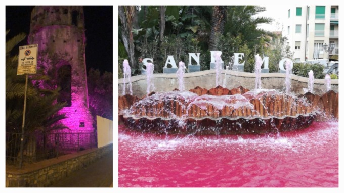 Torre saracena e zampillo si tingono di magenta per la giornata mondiale sulle patologie eosinofile