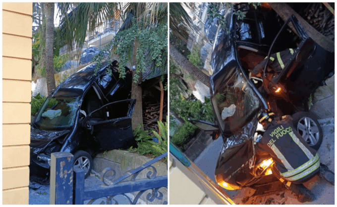 Con l’auto finisce nel cortile della sottostante casa, ferito un 24enne