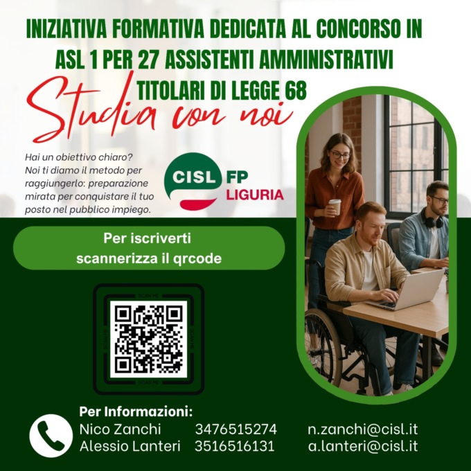 Corso gratuito di supporto per il concorso ASL1: la proposta della Cisl