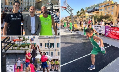 Spettacolo basket 3 contro 3 per tre giorni sul solettone di Piazza Colombo a Sanremo