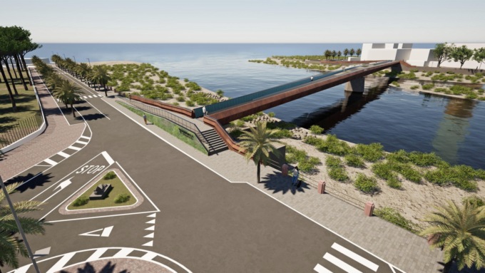 Il sindaco Di Muro ringrazia Bucci per il contributo della passerella. Rendering