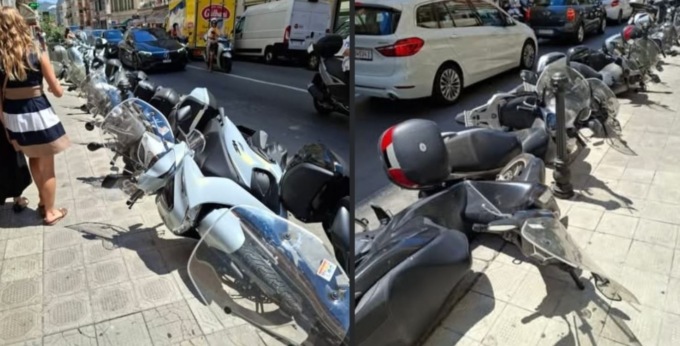Scooter abbattuti come birilli in via Roma