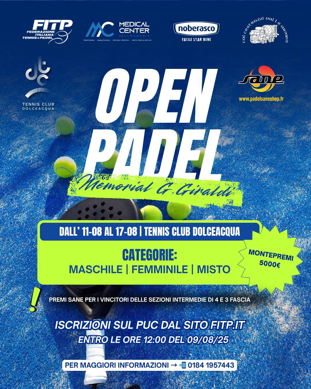 Locandina padel dolceacqua agosto 2025