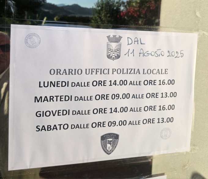 Nuovi orari di apertura al pubblico per la polizia locale di Vallecrosia