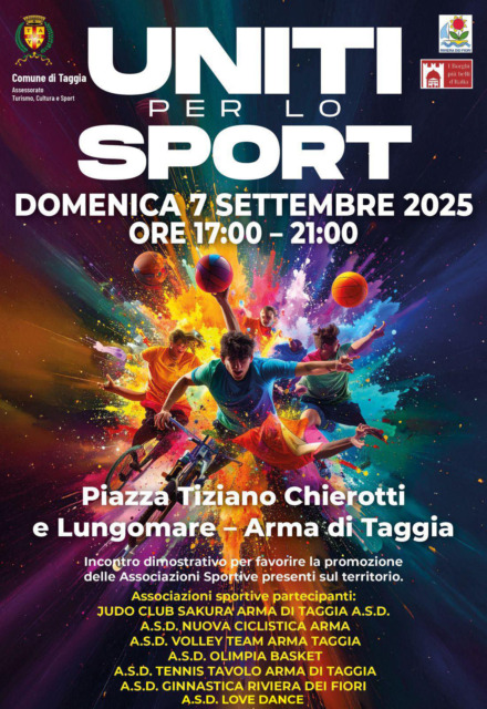 Tutto pronto per l’evento “Uniti per lo Sport”: domenica 7 settembre sul lungomare di Arma