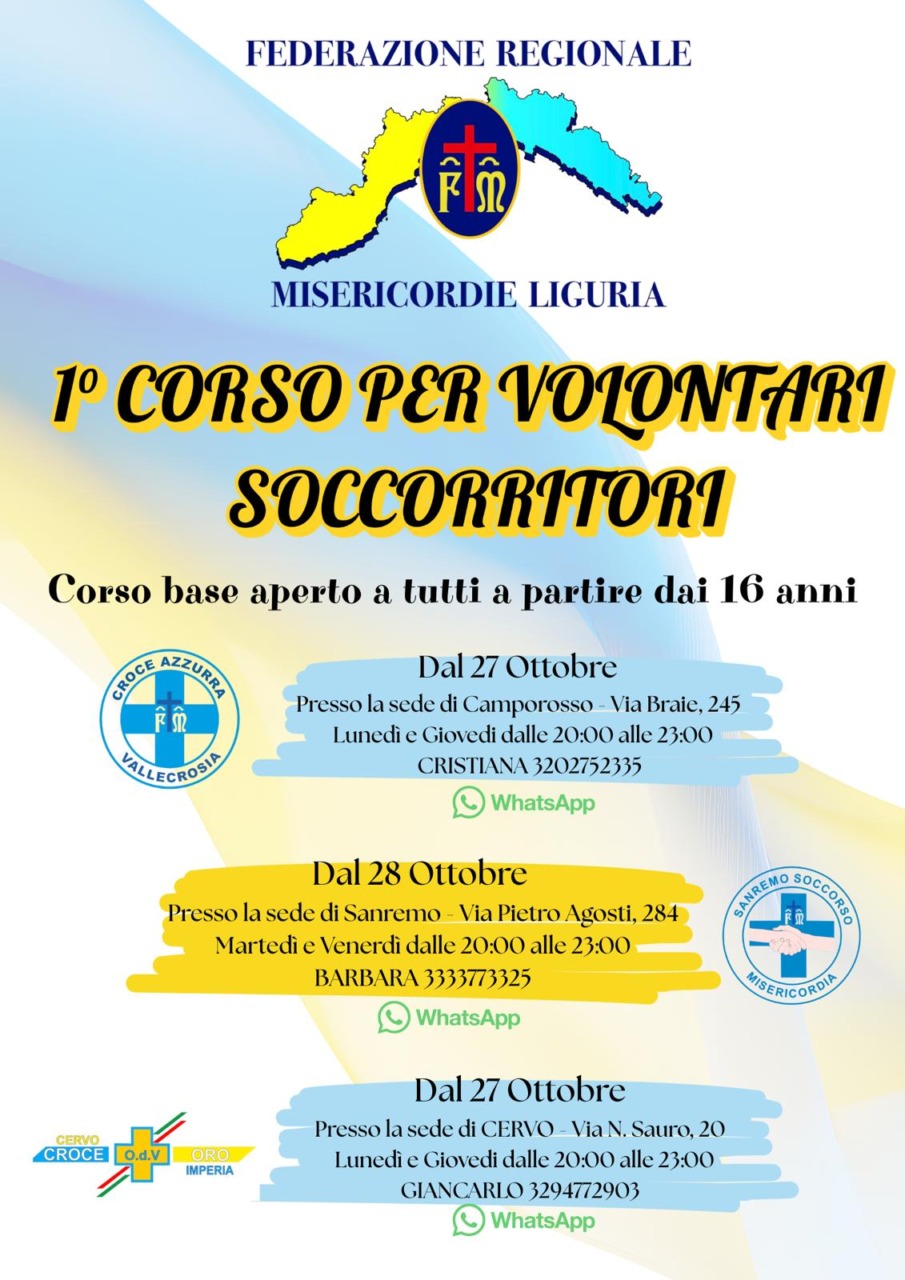 Nuovo corso per volontari soccorritori nelle Misericordie della Provincia di Imperia