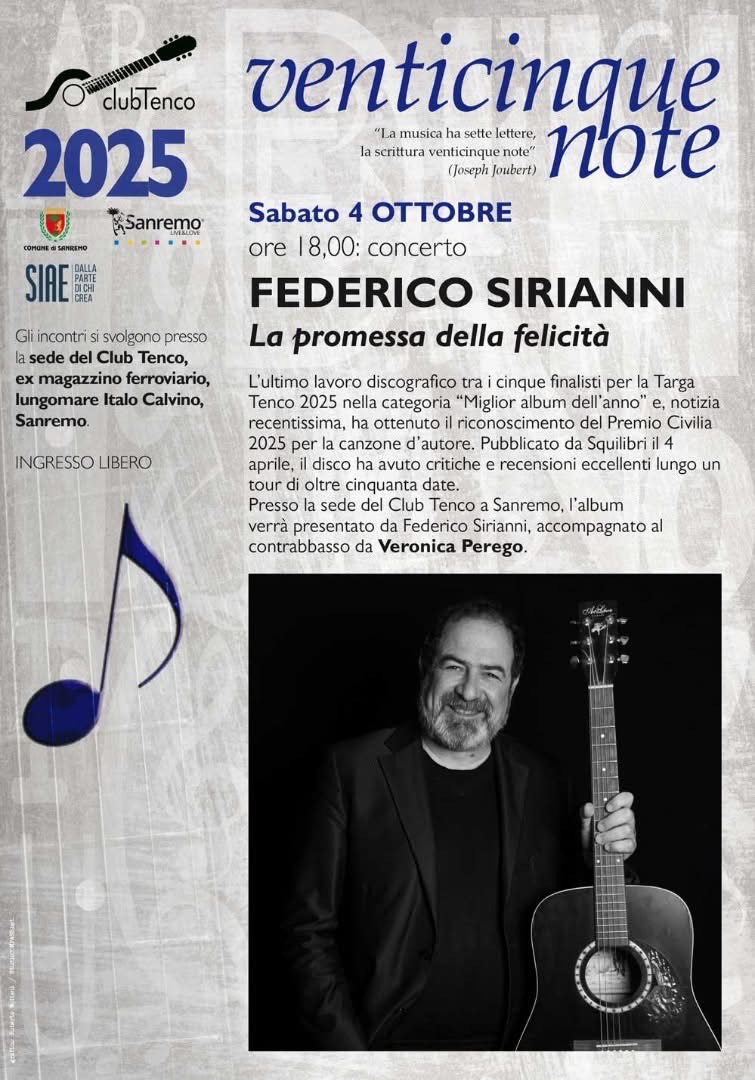 Federico Sirianni presenta “La promessa della felicità” al Club Tenco
