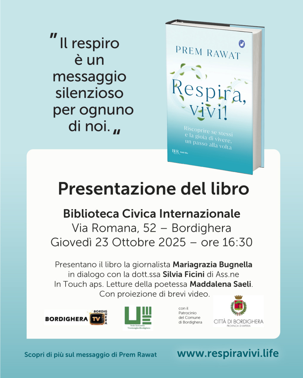 Alla Biblioteca Civica la presentazione di “Respira, vivi!” di Prem Rawat