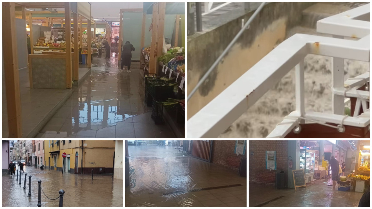 Riviera sotto al temporale: fiumi d’acqua per le strade (e nel Mercato Annonario di Sanremo)