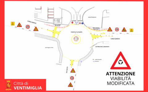 Ventimiglia: avvio lavori per nuova rotatoria provvisoria e completamento parcheggio in Corso Genova